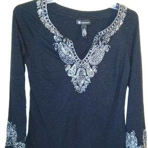 INC V-neck Black Sequin Sweater w/ Bell Sleeve